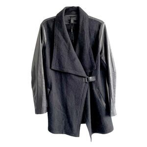 𝅺DANIER Wool Leather Waterfall Asymmetrical Jacket Black S